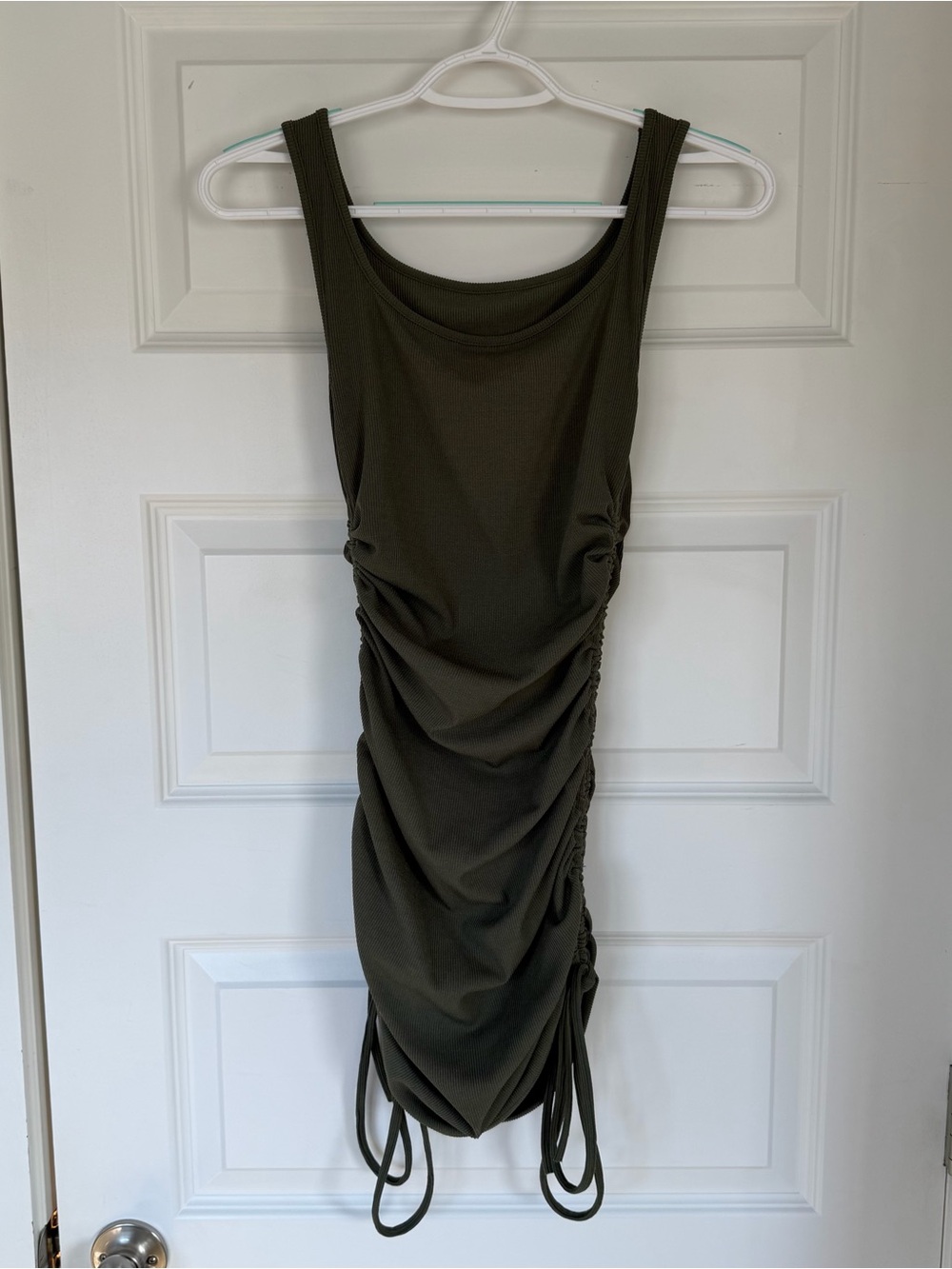 Olive Green Ruched Tank Dress